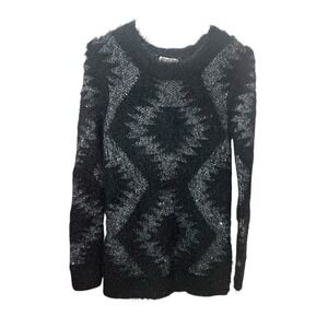 Nevada Girls Black Silver Eyelash Knit Sequin Geometric Sweater XS 4-5